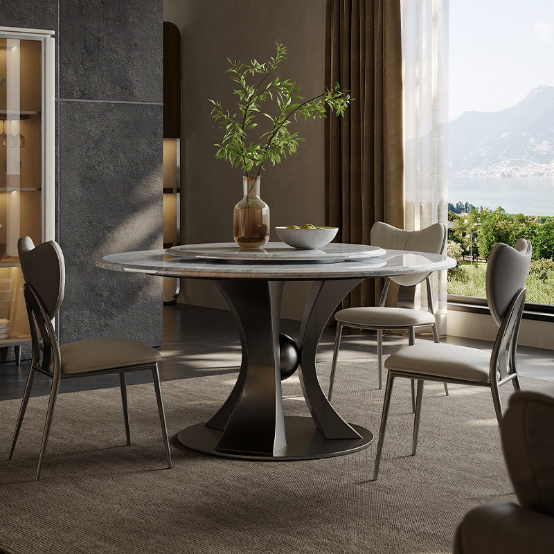 Modern Curved Microfiber Leather Metal Dining Chair