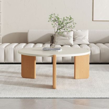 Contemporary Rock Beam Three-Leg Wood Coffee Table — Large - MDF