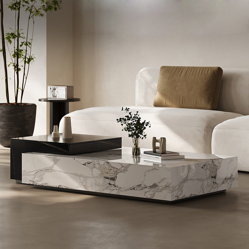Minimalist Rectangular Rock Plate Wood Coffee Table