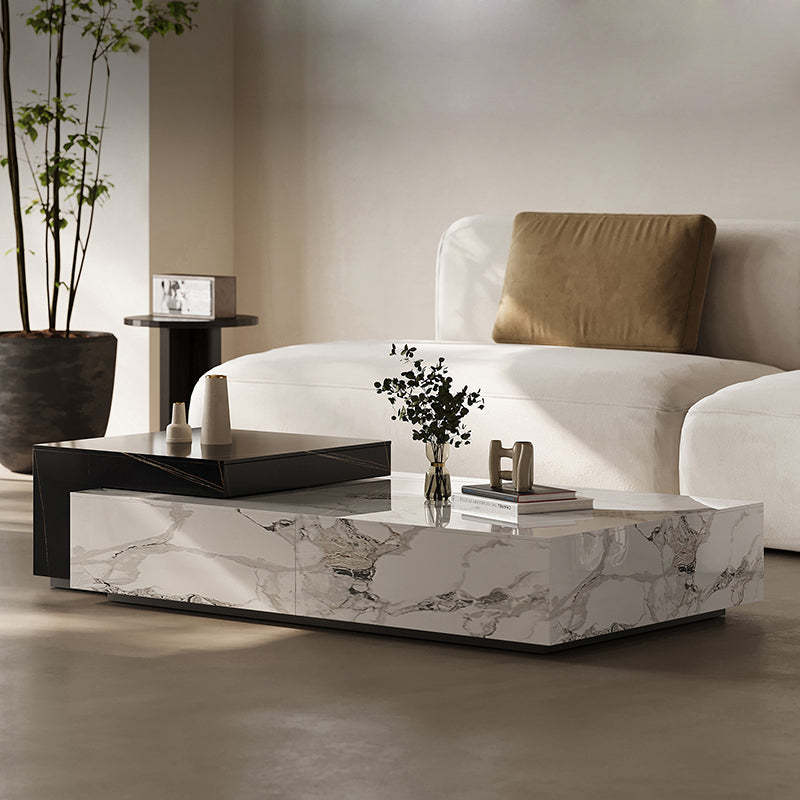 Minimalist Rectangular Rock Plate Wood Coffee Table