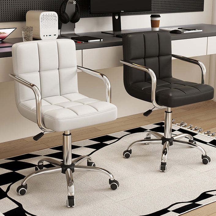Modern Leather Steel Lattice Swivel Desk Chair — Armless / White
