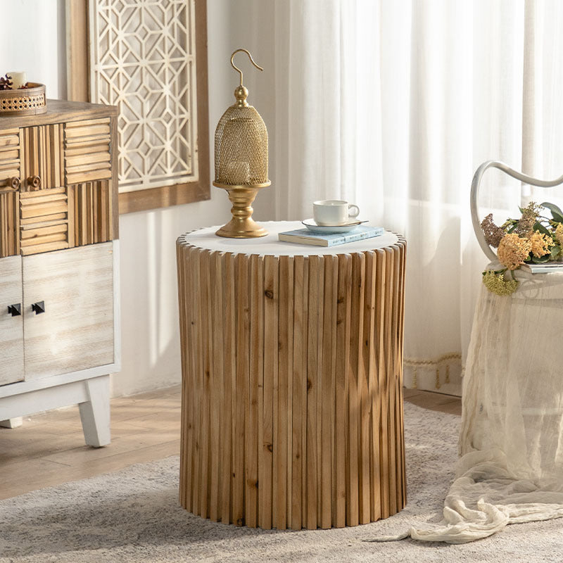 Vintage Cylindrical Wood Fibreboard End Table