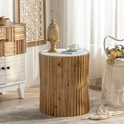 Vintage Cylindrical Wood Fibreboard End Table