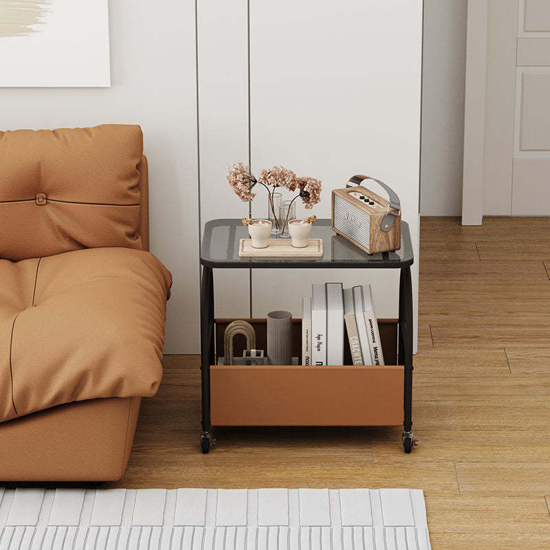 Contemporary Glass Iron Leather End Table