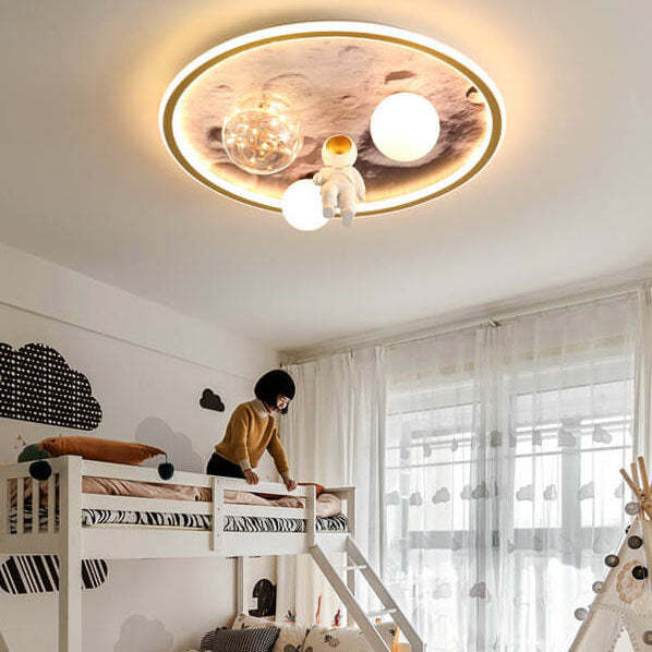 Cartoon Astronaut Moon Acrylic LED Kids Flush Ceiling Light