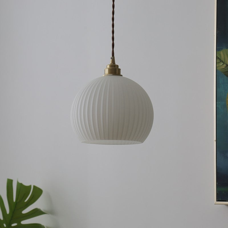 Modern Ribbed Glass Semicircle Copper Pendant Light