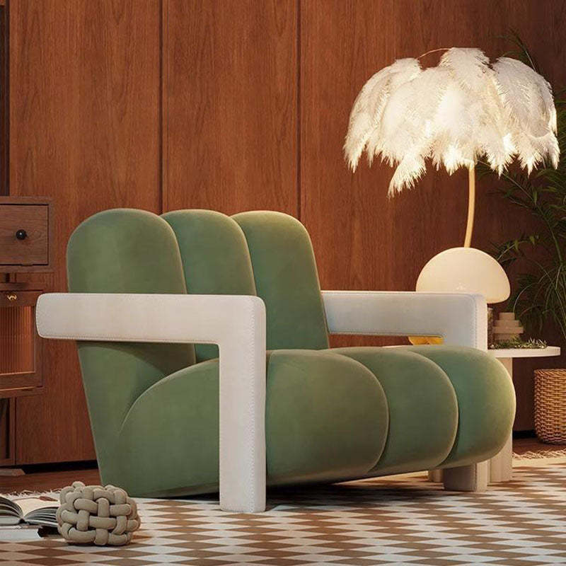 Retro Striped Velvet Wood Accent Chair — White + White Armrest