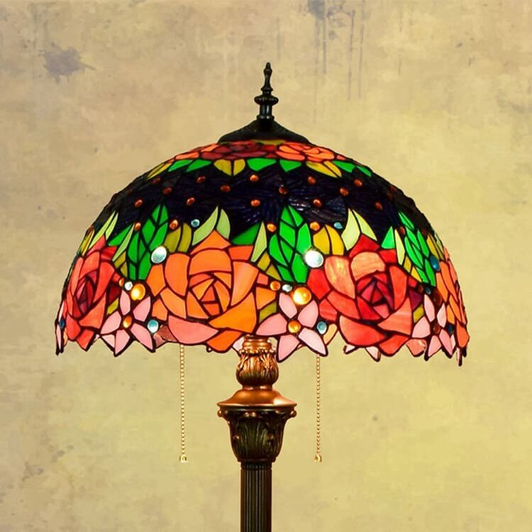 Tiffany Roses Stained Glass Dome 2-Light Floor Lamp — 220V-240V For UK/AU
