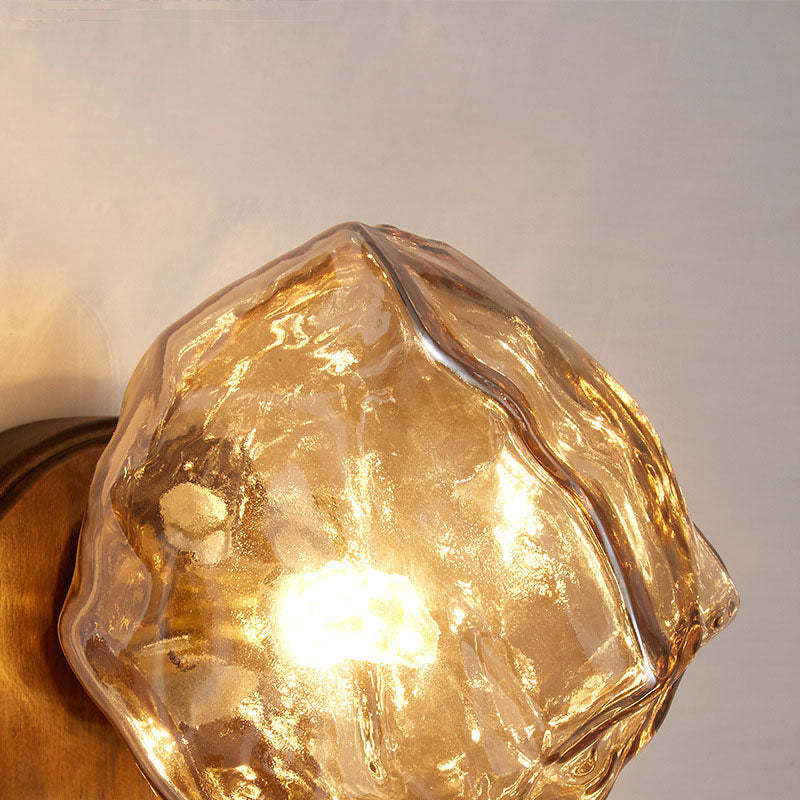 Japanese Oval Ice Cube Solid Wood Glass Sconce