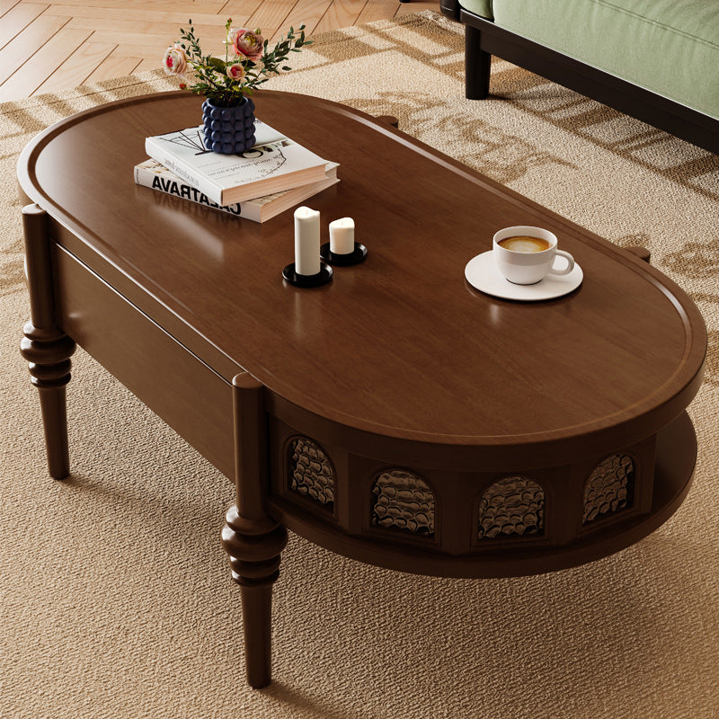 Retro Elliptical Ripple Glass Wood Coffee Table