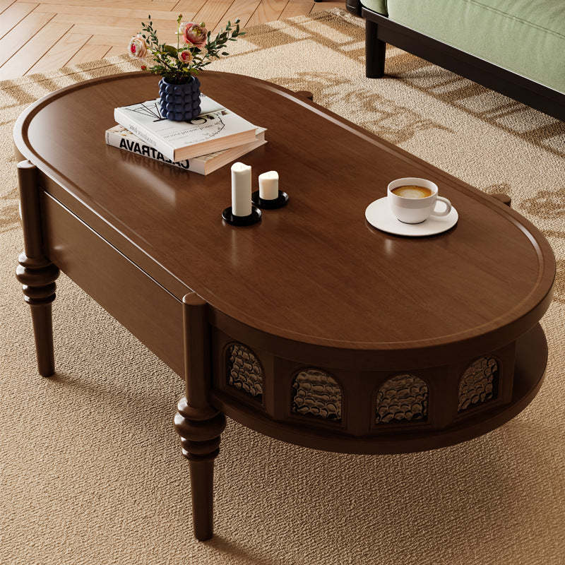 Retro Elliptical Ripple Glass Wood Coffee Table