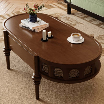 Retro Elliptical Ripple Glass Wood Coffee Table