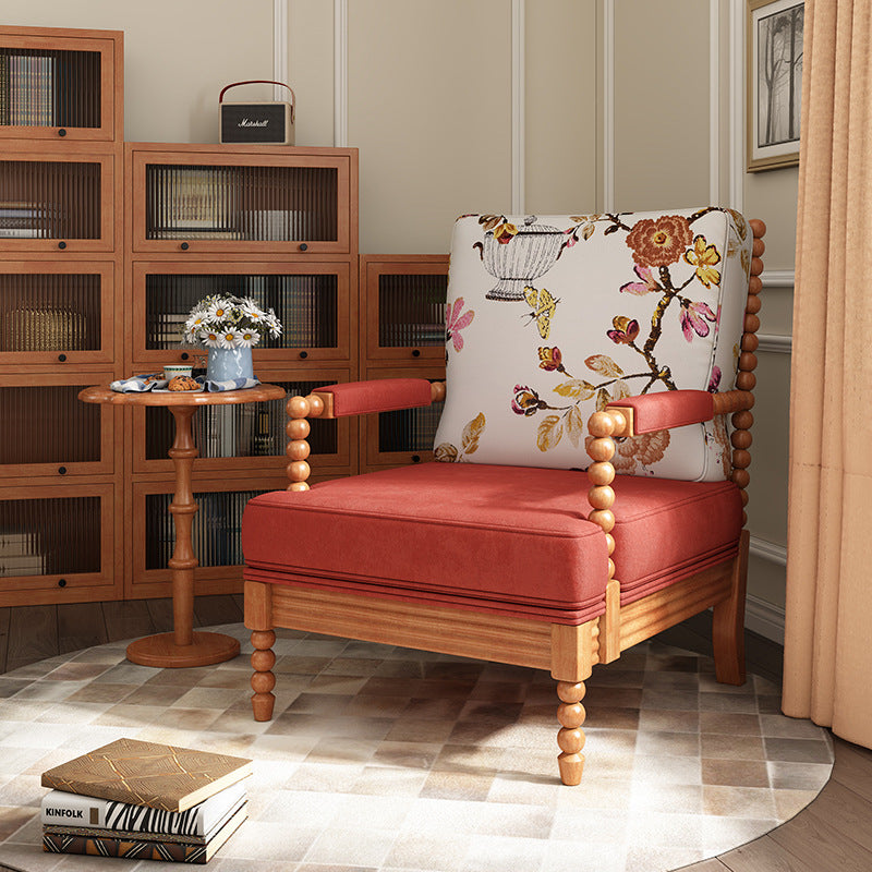 Retro Rubber Wood Velvet Accent Chair
