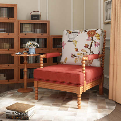 Retro Rubber Wood Velvet Accent Chair