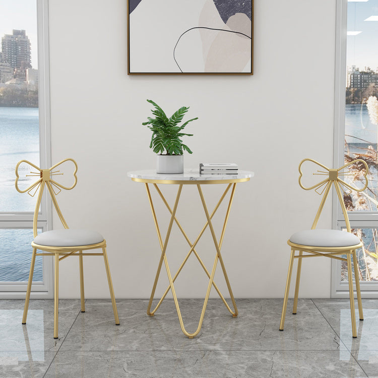 Bow Round Velvet Metal Vanity Stool