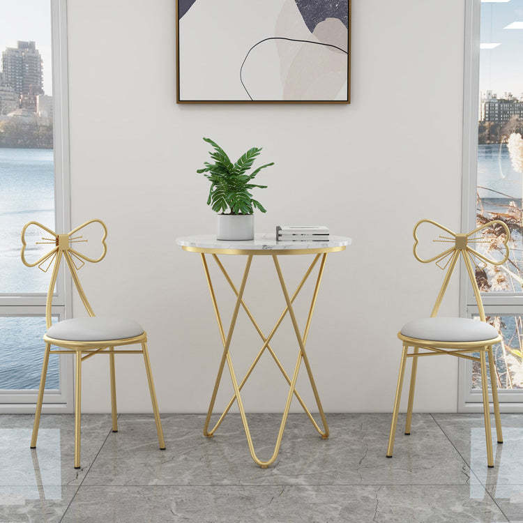 Bow Round Velvet Metal Vanity Stool