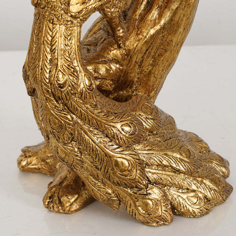 Vintage Cylindrical Peacock Resin Gold Fabric Lamp