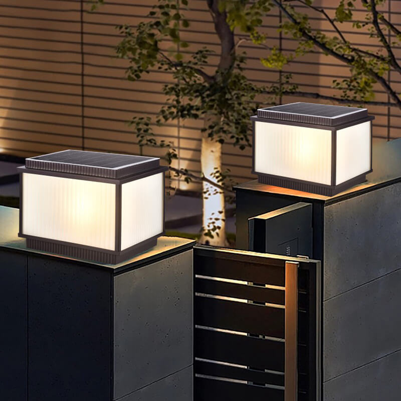 Minimalist Solar Rectangle Aluminum Glass Post Light