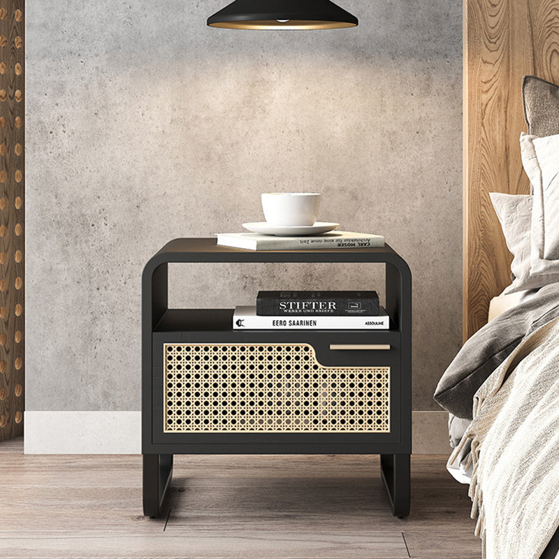 Minimalist Wood Rattan 1-Drawer Nightstand