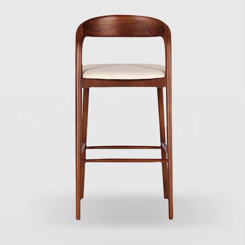 Retro Solid Wood Leather Upholstered Bar Stool