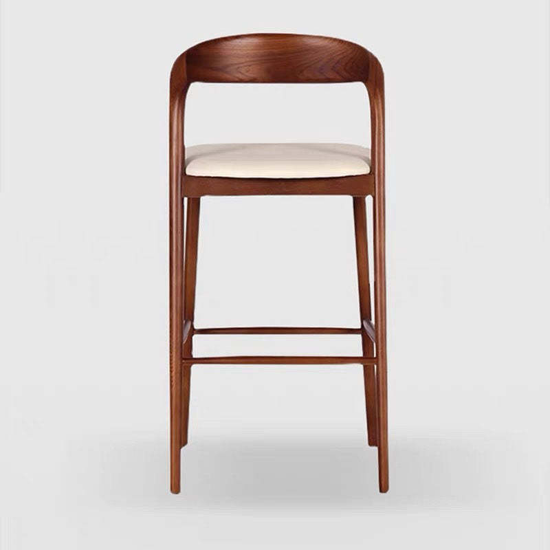 Retro Solid Wood Leather Upholstered Bar Stool