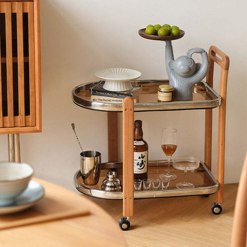 Minimalist Wood Glass Swivel Trolley End Table — C