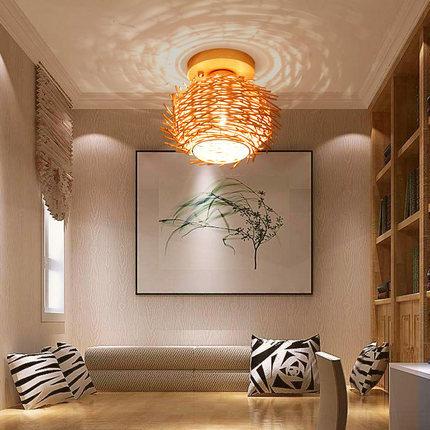 Minimalist Bamboo Weaving Flush Mount Light