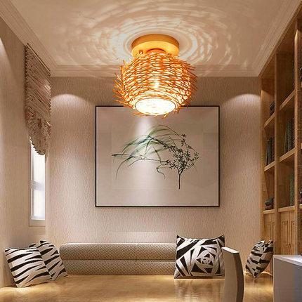 Minimalist Bamboo Weaving Flush Mount Light