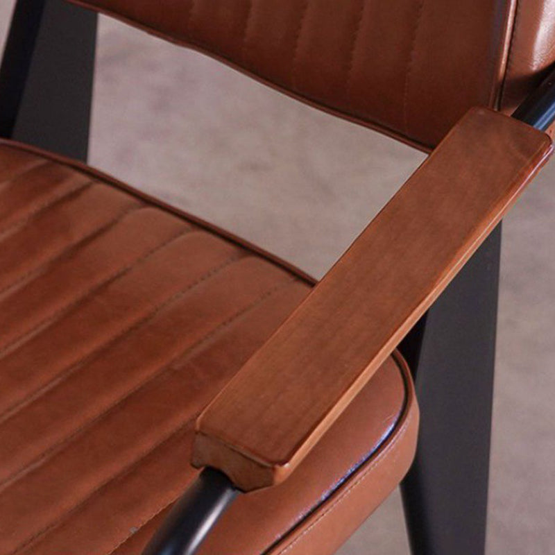 Industrial Leather Metal Wood Dining Chair