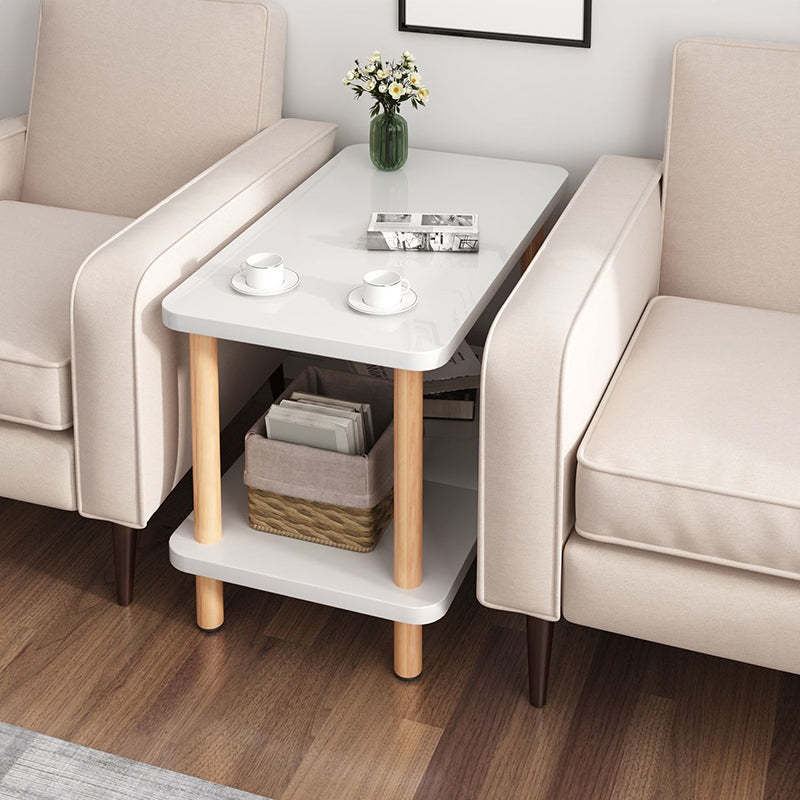 Japanese Wood Rectangular 3-Tier End Table