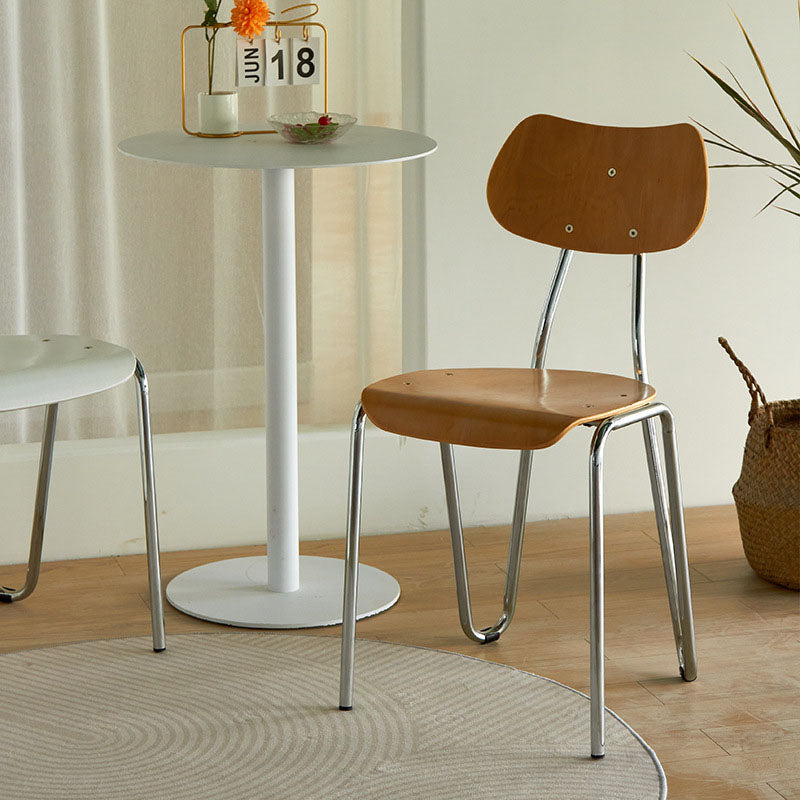 Minimalist Square Metal Wood Chair — Wood Color