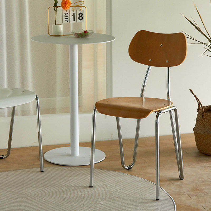 Minimalist Square Metal Wood Chair — Wood Color