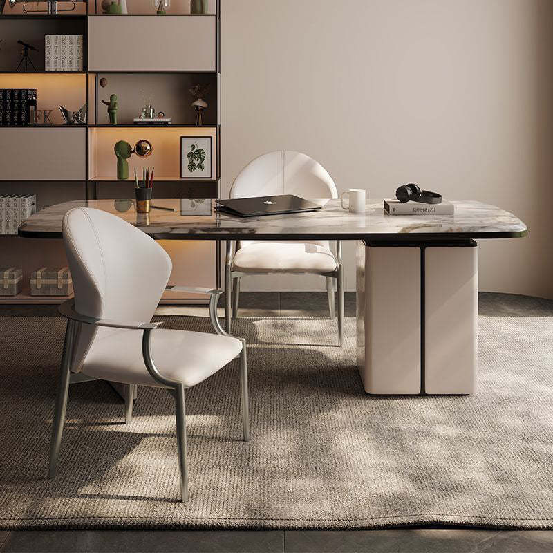 Minimalist Microfiber Leather Square Dining Chair — Gray
