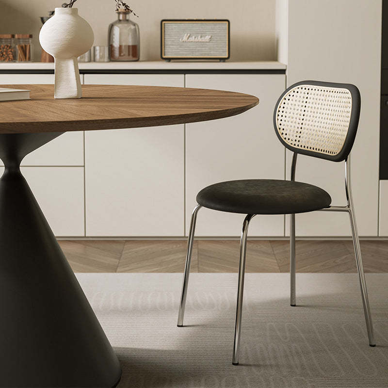 Retro Round Conic Walnut Steel Dining Table