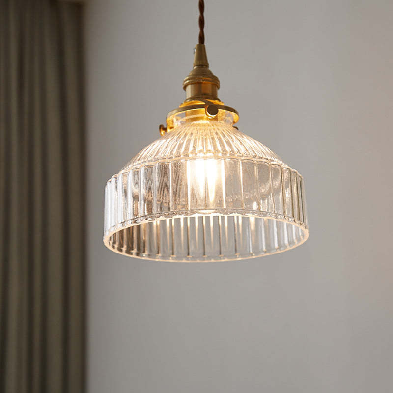Scandinavian Round Striped Glass Brass Pendant Light