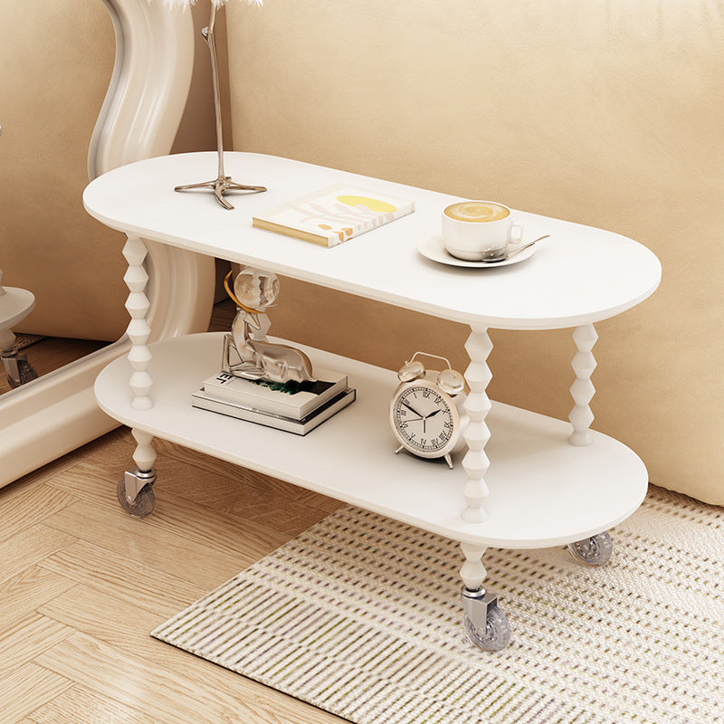 Vintage Oval Wood Plastic 2-Tier Side Table