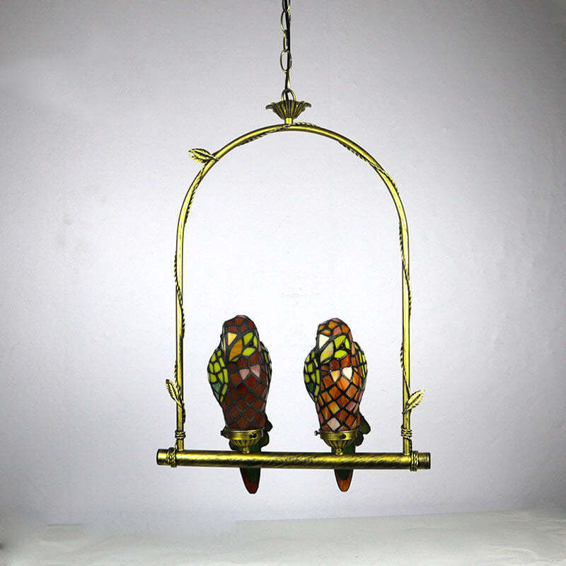 Tiffany Chinese Vintage Glass Parrot LED Pendant Light