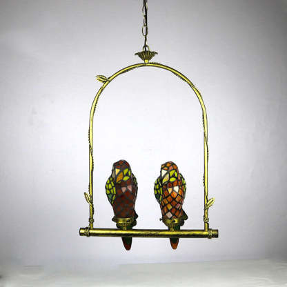 Tiffany Chinese Vintage Glass Parrot LED Pendant Light