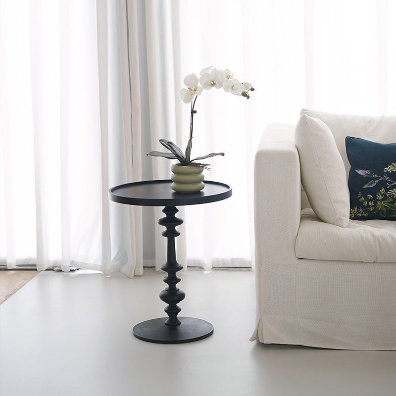Minimalist pedestal tray-top wood ceramic iron end & side tables, Lighom