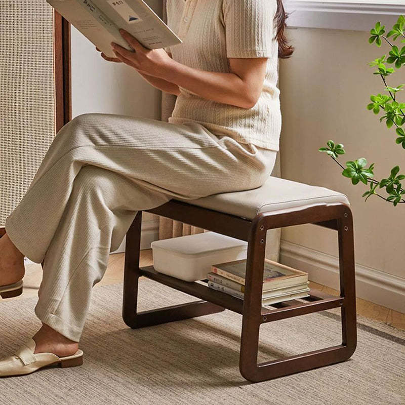 Minimalist Leather Wood 1-Shelf Shoe Storage