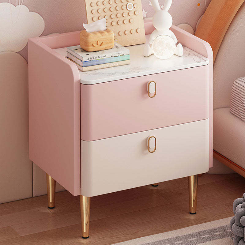 Modern Solid Wood Rock Slab Rectangular Nightstand 2-Drawer — Bule & White