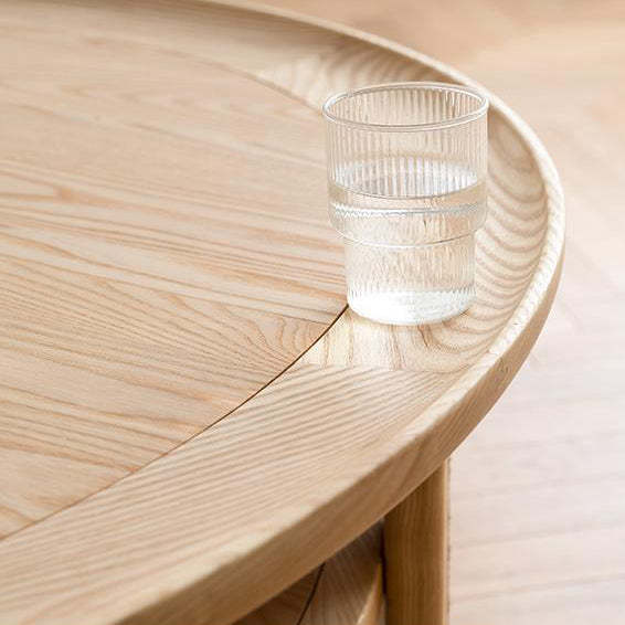 Nordic Round Wood Rattan 2-Tier Coffee Table