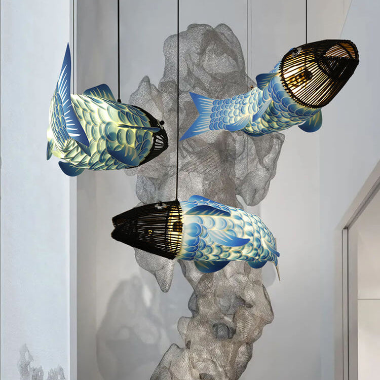 Chinese Koi Fish Iron Fabric Chandelier