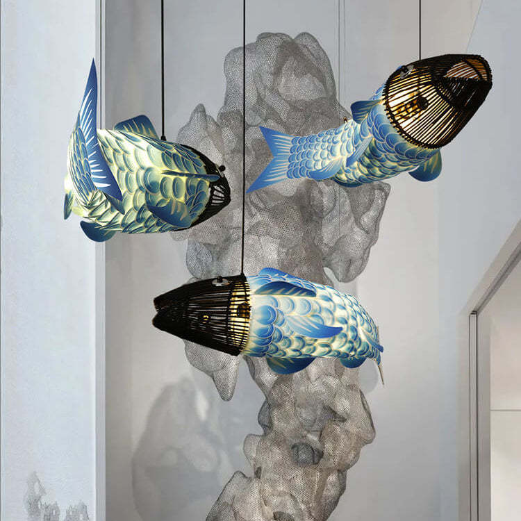 Chinese Koi Fish Iron Fabric Chandelier