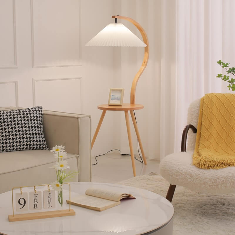 Vintage Pleated Solid Wood Tray Floor Lamp