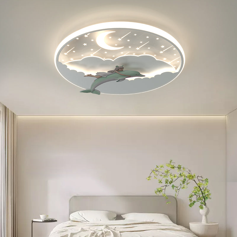 Art Deco Dolphin Round Acrylic Iron LED Flush Light