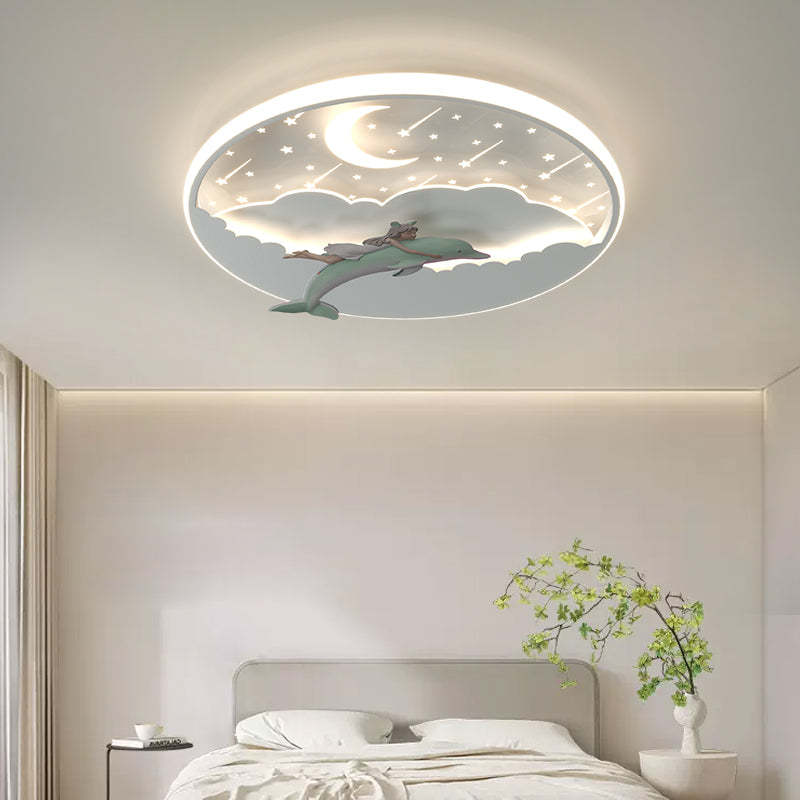 Art Deco Dolphin Round Acrylic Iron LED Flush Light