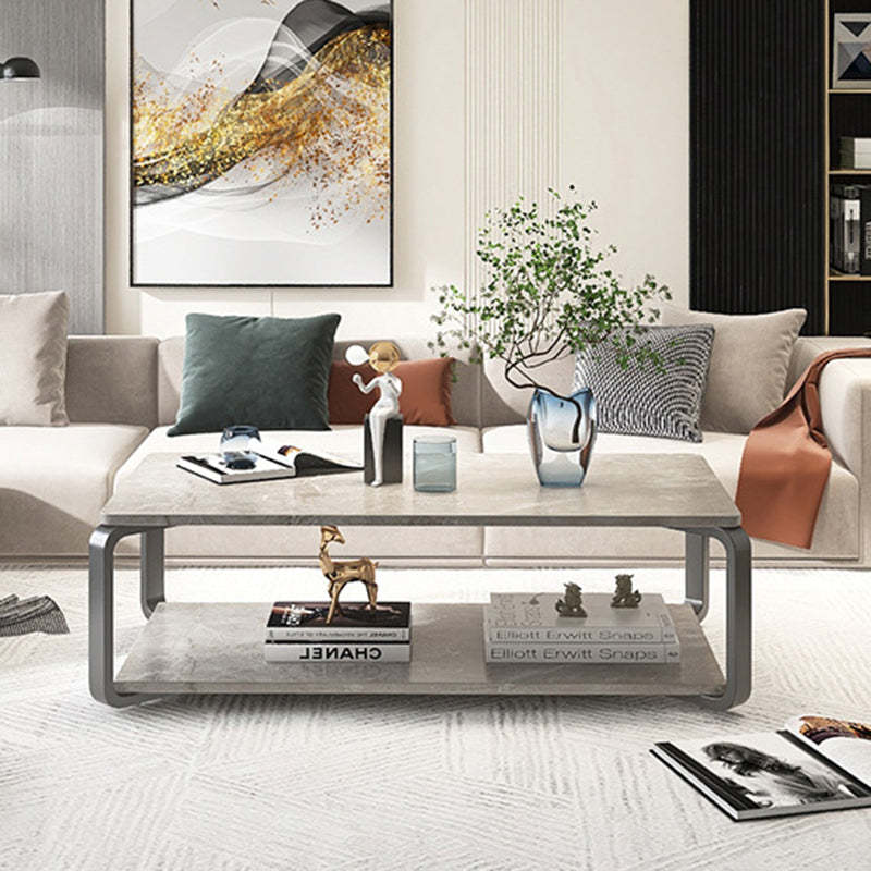 Minimalist Rectangular Metal Marble Coffee Table