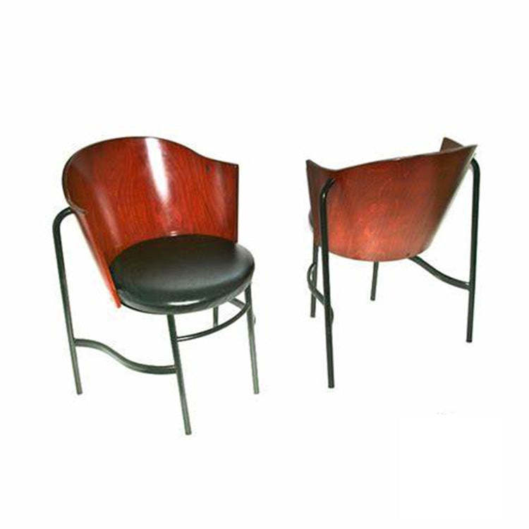 Nordic Curved Wood Iron Leather Chair
