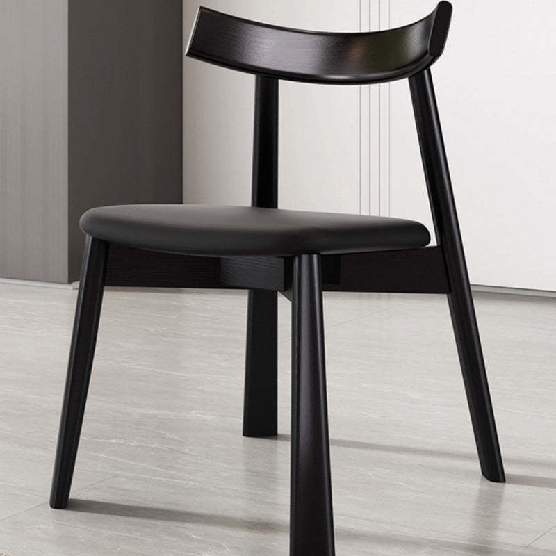 Nordic Upholstered Curved Leather Wood Dining Chair